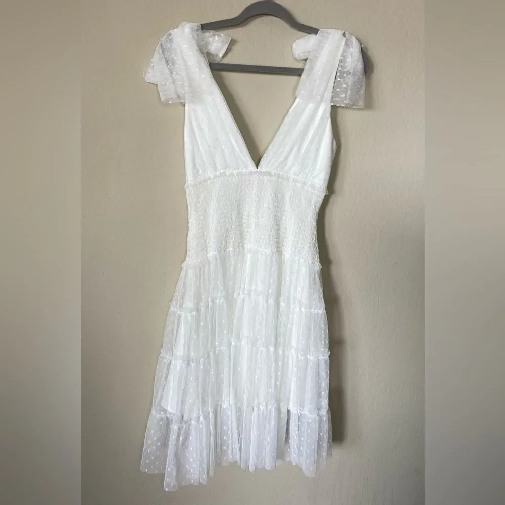 Cinq a Sept Valeria Midi White Dress Ruffle Size 4